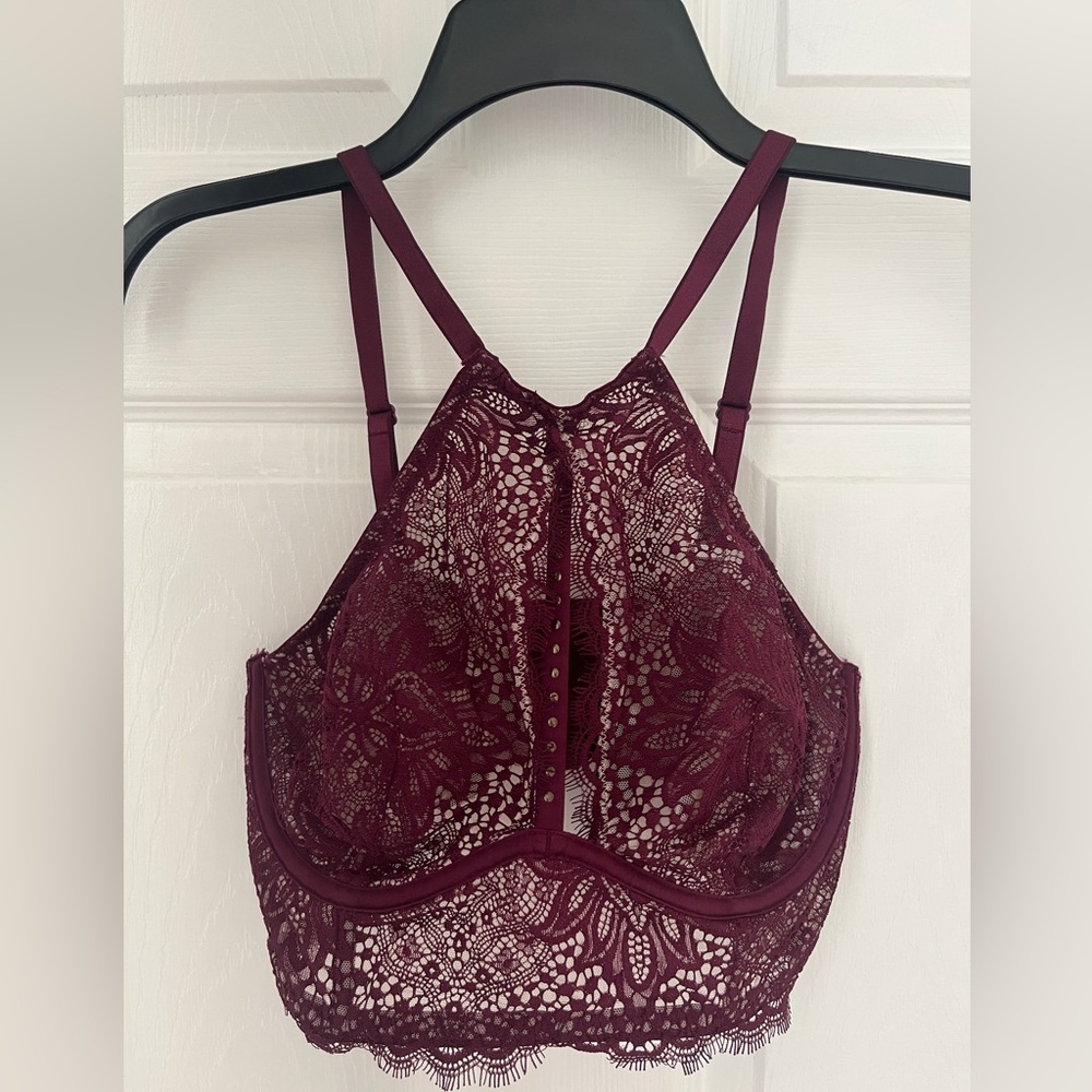 Victoria Secret Women's Whimsygoth Alluring Lace Sheer Bralette Burgundy 36C - Picture 5 of 14